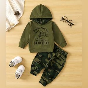 2 piece Baby Boy Set in Army Green “Daddy and Me Best Buddies for Life”